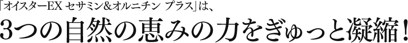 「オイスターEX セサミン&オルニチン プラス」は、3つの自然の恵みの力をぎゅっと凝縮!