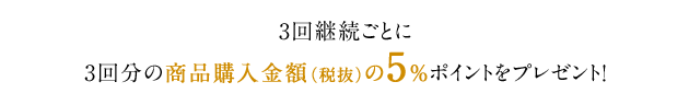3回継続ごとに3回分の商品購入金額(税抜)の5%ポイントをプレゼント!