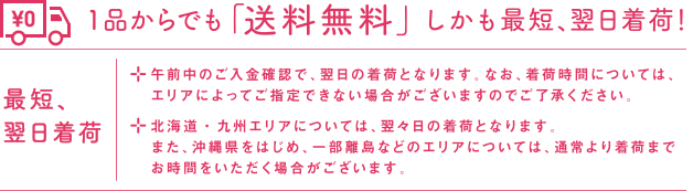 1品からでも「送料無料」 しかも最短、翌日着荷！