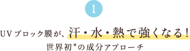 1 UVブロック膜が、汗・水・熱で強くなる！ 世界初*の成分アプローチ