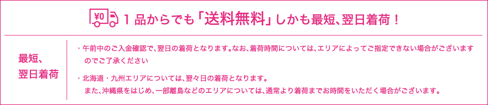 1品からでも「送料無料」しかも最短、翌日着荷!