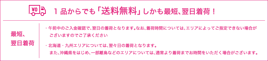 1品からでも「送料無料」しかも最短、翌日着荷！