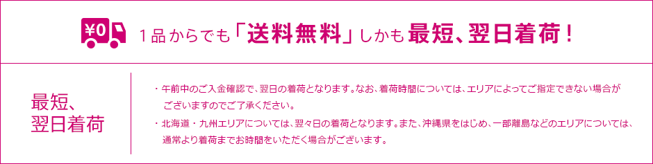 1品からでも「送料無料」しかも最短、翌日出荷！