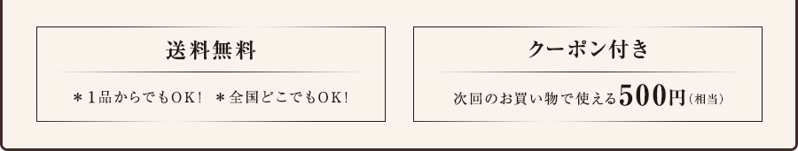 [送料無料：＊１品からでもOK！＊全国どこでもOK！][クーポン付き：次回のお買い物で使える500円(相当)]