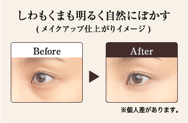 しわもくまも明るく自然にぼかす (メイクアップ仕上がりイメージ) Before After ※個人差があります。