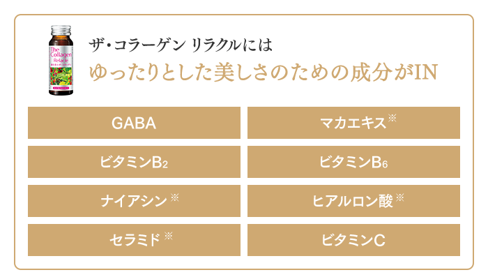 ザ・コラーゲン リラクルにはゆったりとした美しさのための成分がIN