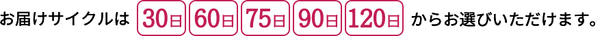 お届けサイクルは30日60日75日90日120日からお選びいただけます。