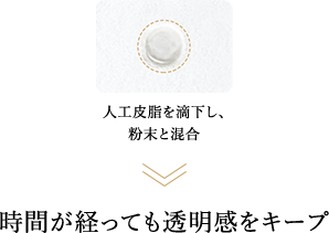 人工皮脂を滴下し、粉末と配合したサンプル 時間が経っても透明感をキープ