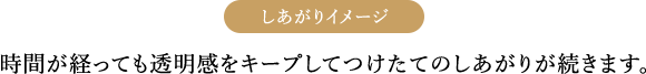 しあがりイメージ 時間が経っても透明感をキープしてつけたてのしあがりが続きます。