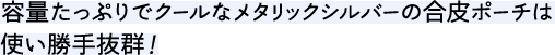 容量たっぷりでクールなメタリックシルバーの合皮ポーチは使い勝手抜群!