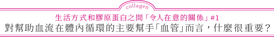 生活方式和膠原蛋白之間「令人在意的關係」#1 對幫助血流在體內循環的主要幫手「血管」而言，什麼很重要？