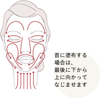 首に塗布する場合は、最後に下から上に向かってなじませます