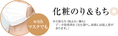 化粧のり&もち ※化粧もち(粉よれ・薄れ)データ取得済み(当社調べ。効果には個人差があります。)