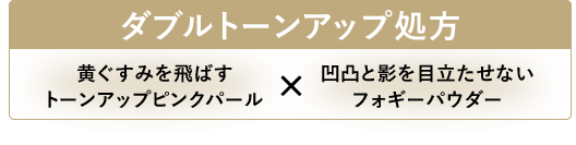 ダブルトーンアップ処方 黄ぐすみを飛ばすトーンアップピンクパール×凹凸と影を目立たせないフォギーパウダー