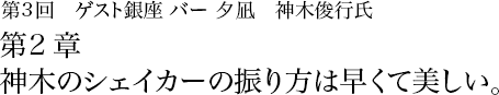 第3回　銀座 バー夕凪　神木俊行氏 第2章 神木のシェイカーの振り方は早くて美しい。