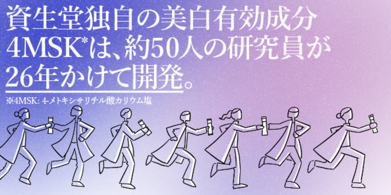 資生堂独自の美白有効成分 4MSK＊は、約50人の研究員が26年かけて開発。