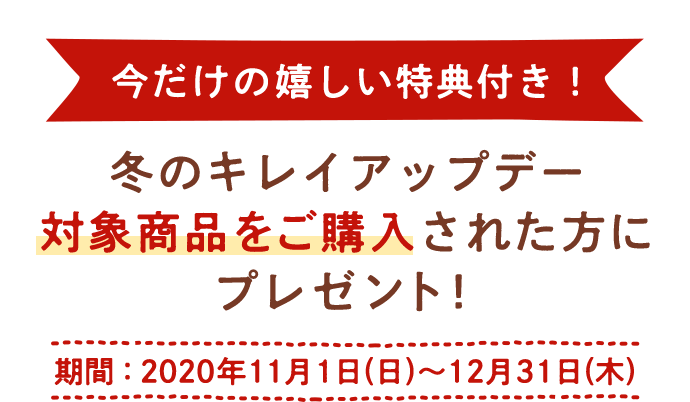 今だけの特典 冬のキレイアップデー 対象商品をご購入された方に プレゼント！期間：2020年11月1日(日)～12月31日(木)
