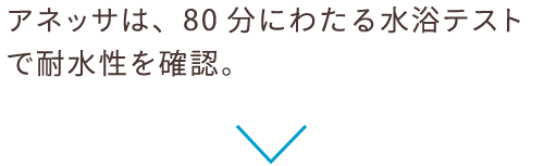 アネッサは、80分にわたる水浴テストで耐水性を確認。