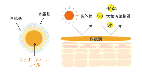 フェザーフィール オイル 油親基 水親基 紫外線 大気汚染物質 保護膜