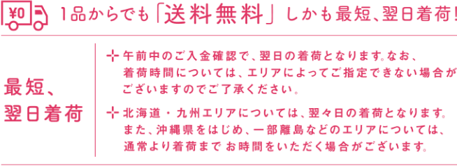 1品からでも「送料無料」しかも最短、翌日着荷!