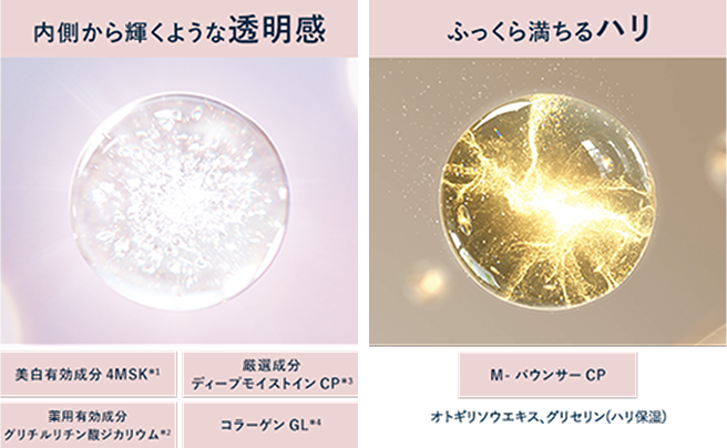 透明感 内側から輝くような透明感 ハリ ふっくら満ちるハリ