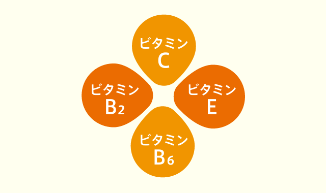 ビタミンC、ビタミンE、ビタミンB6、ビタミンB2