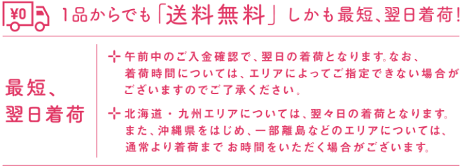 1品からでも「送料無料」 しかも最短、翌日着荷！