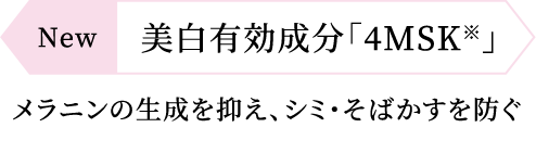 New美白有効成分「4MSK※」メラニンの生成を抑え、シミ・そばかすを防ぐ