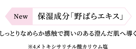 New保湿成分「野ばらエキス」しっとりなめらか感触で潤いのある澄んだ肌へ導く ※4メトキシサリチル酸カリウム塩