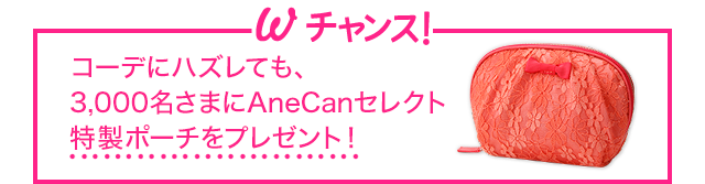 Wチャンス！コーデにハズレても、3,000名さまにAneCanセレクト特製ポーチをプレゼント！