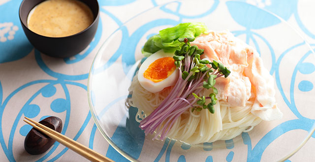 豚しゃぶとレタスのスピードゴマだれそうめん