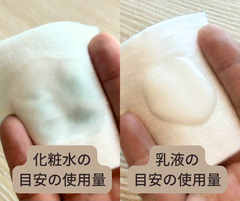 コットンに化粧水・乳液をそれぞれ出した写真