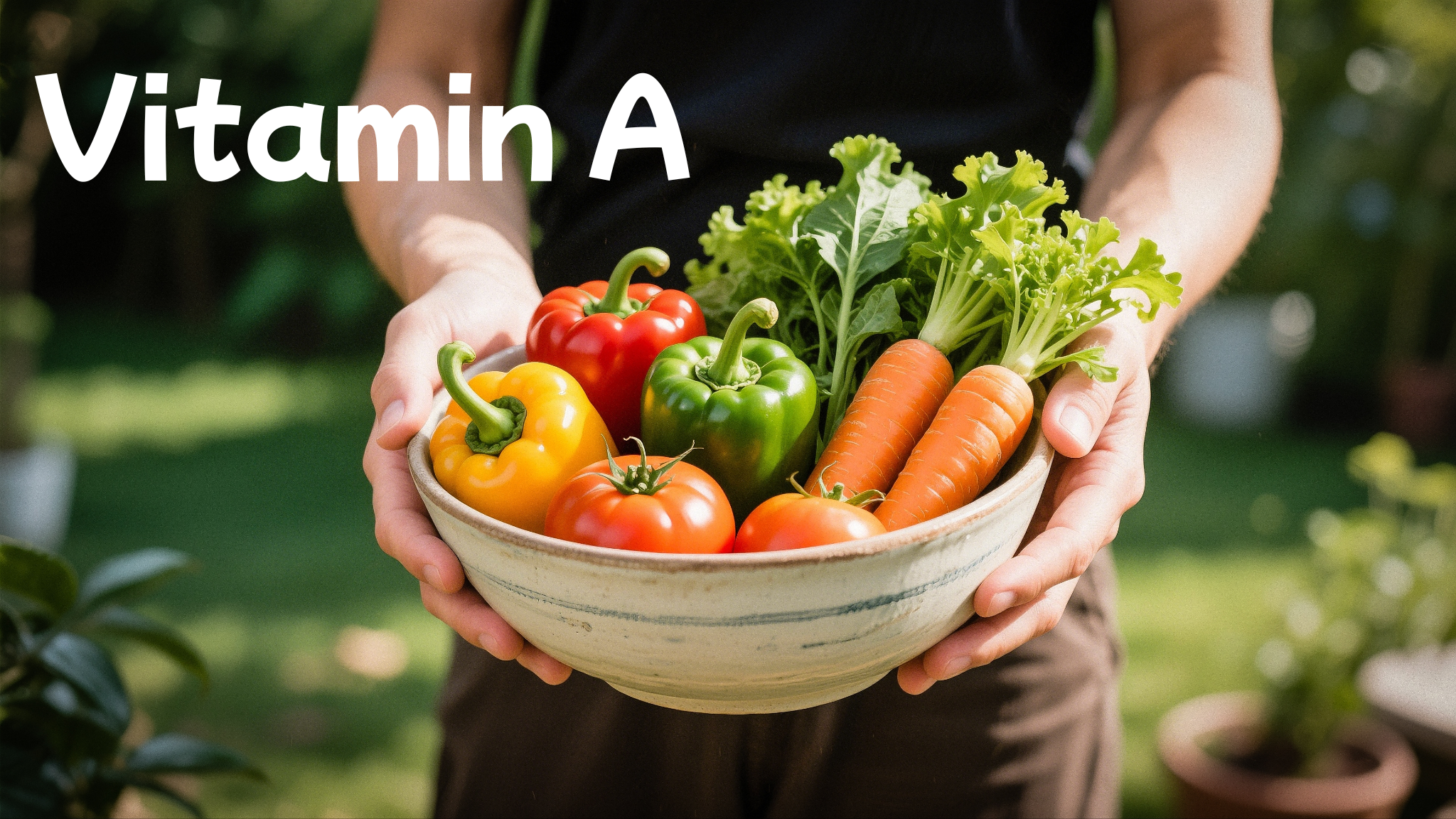 ビタミンAのイメージ画像です。にんじん、パプリカなどが並べられています。