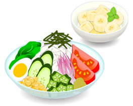 夏の麺、彩りトッピングイラスト