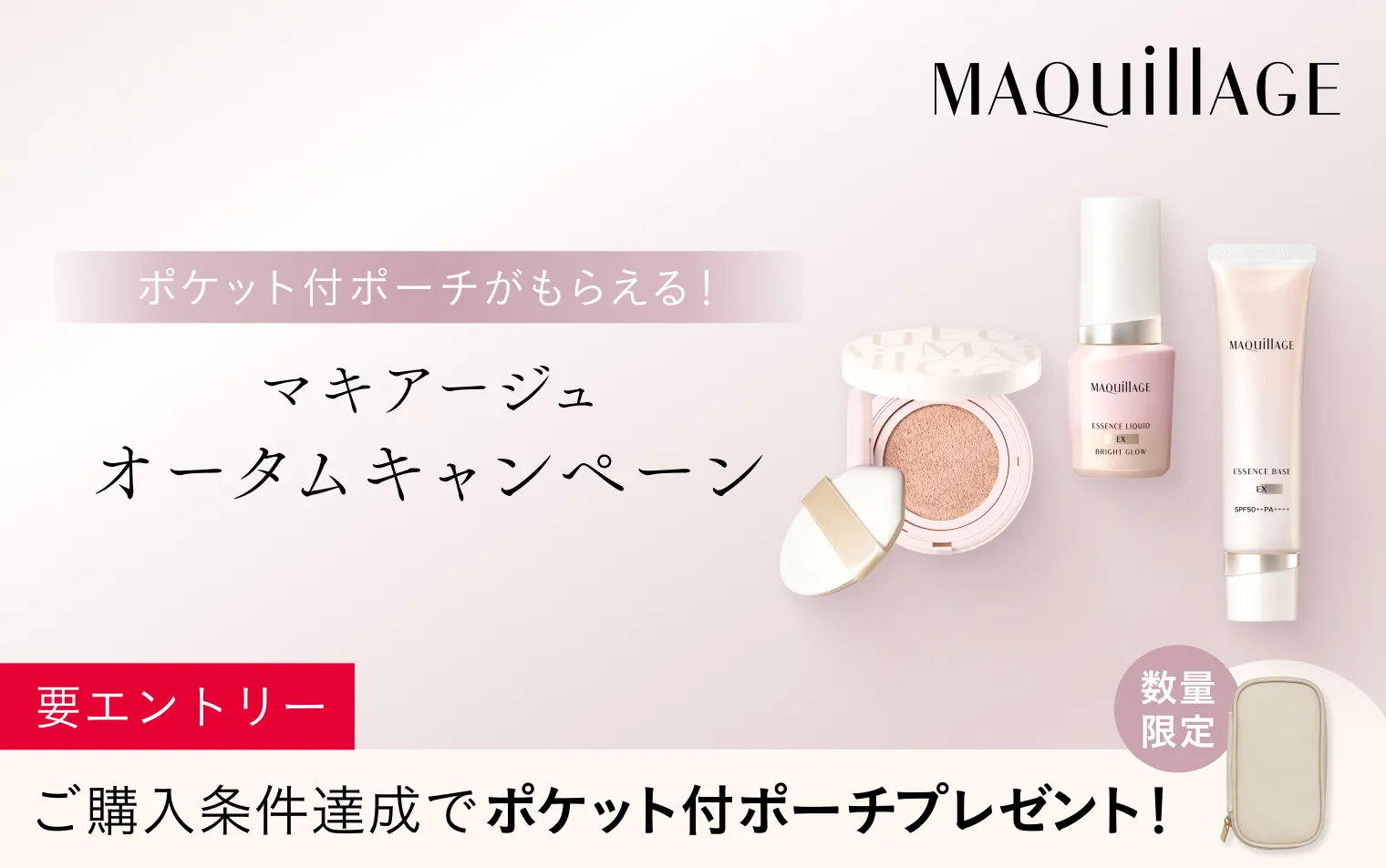 ご購入条件達成で、ポケット付ポーチプレゼント！