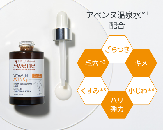 アベンヌ温泉水配合。毛穴、キメ、ハリ・弾力、ざらつき、小じわ、くすみの複合的な肌悩みにアプローチ