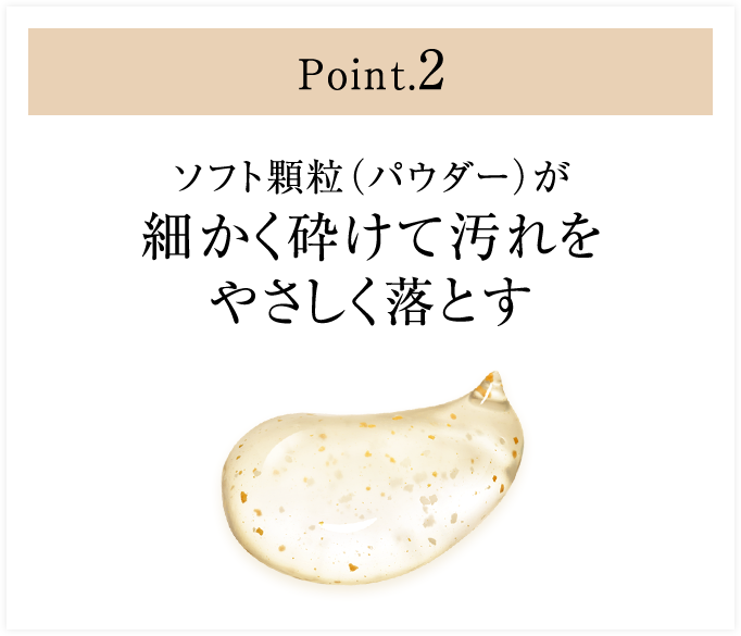 Point.2 ソフト顆粒（パウダー）が 細かく砕けて汚れを やさしく落とす
