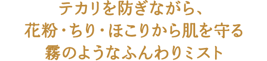 テカリを防ぎながら、 花粉・ちり・ほこりから肌を守る 霧のようなふんわりミスト
