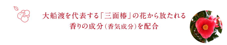 大船渡を代表する「三面椿」の花から放たれる香りの成分（香気成分）を配合